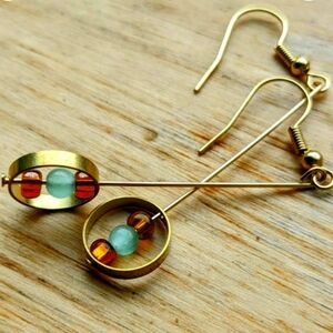 Circular Bronze Earrings with Glass Beads